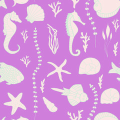 Seamless pattern with hand drawn fishes