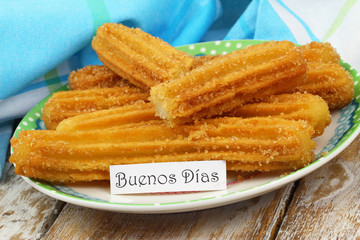 Buenos dias (Good morning in Spanish) card with Spanish churros
