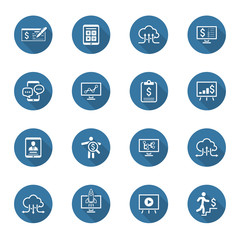 Business & Money Icons Set. Flat Design. Long Shadow.