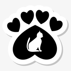 Paw Sign, Cat, Heart Sticker - illustration