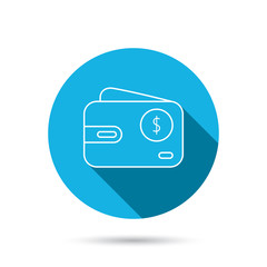 Dollar wallet icon. USD cash money bag sign.