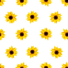 Seamless pattern with sunflowers on white. Vector illustration.