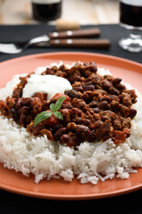 Chili con carne and rice