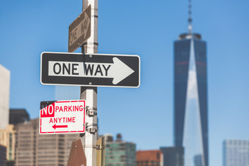 One way road sign in New York