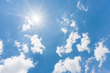 Blue sky with clouds and sun.