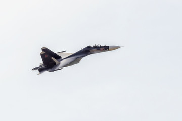 New Russian strike fighter Sukhoi Su-34 flies in the sky