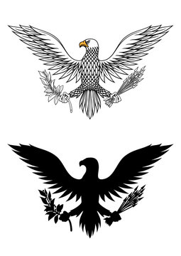 American eagle holding branch and arrows