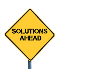 Yellow roadsign with Solutions Ahead message