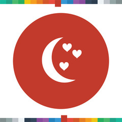 Crescent moon with heart shaped stars.