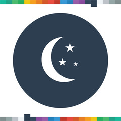 Crescent moon with stars.