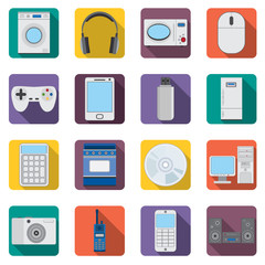 Set of flat home aplliances and electronic devices icons.