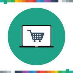 Shopping cart icon on a laptop, online shopping.