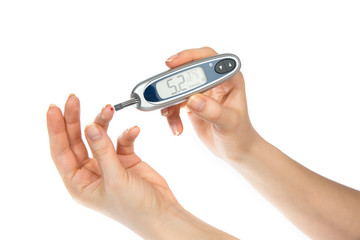 Diabetes patient measuring glucose level blood test