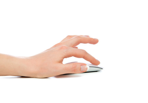 woman hand click on wireless modern computer mouse