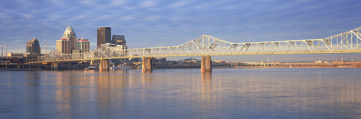 Panoramic view of the Ohio River and Louisville skyline, KY shot from Indiana