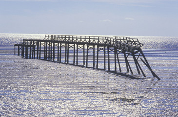 Pier at sunrise over the Gulf of Mexico, Biloxi, MS