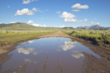 Reflections in pond of western mountains in Centennial Valley near Lakeview, MT