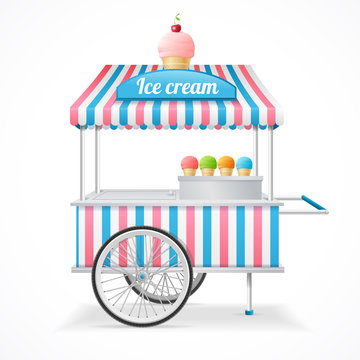 Ice Cream Cart Market Card. Vector