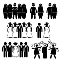 Polygamy Marriage Multiple Wife Husband Stick Figure Pictogram Icons