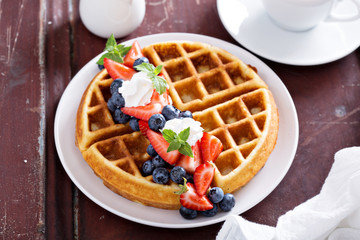 Fresh homemade waffles with ricotta