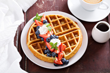 Fresh homemade waffles with ricotta