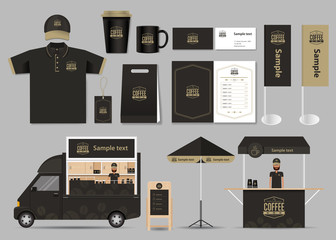 concept for coffee shop and  restaurant  identity mock up template. card .menu.polo shirt.vector - obrazy, fototapety, plakaty