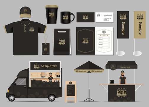 concept for coffee shop and  restaurant  identity mock up template. card .menu.polo shirt.vector
