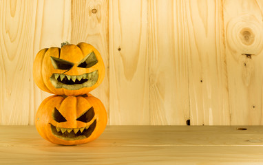 pumpkins on wooden background