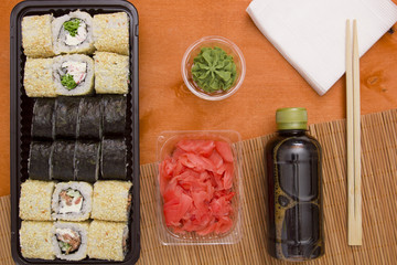 Set of sushi and rolls