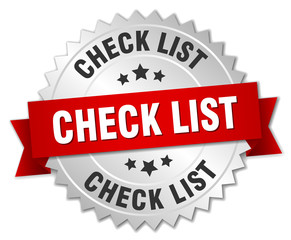 check list 3d silver badge with red ribbon