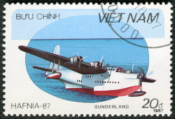 VIETNAM - 1987: shows Amphibian Sunderland, series Hafnia 87