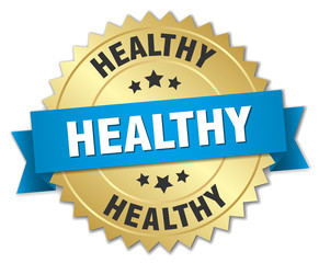 healthy 3d gold badge with blue ribbon