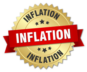 inflation 3d gold badge with red ribbon
