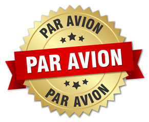 par avion 3d gold badge with red ribbon