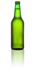 Green bottle of beer isolated on white background