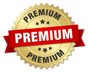 premium 3d gold badge with red ribbon