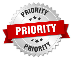 priority 3d silver badge with red ribbon