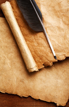 Antique Paper Scroll And Quill Pen