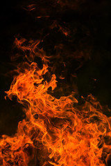Flames from a fire on dark background