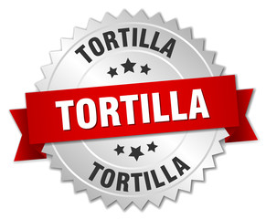 tortilla 3d silver badge with red ribbon