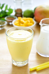 Mango lassi smoothie drink.
