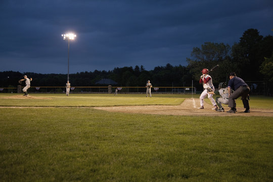 High school baseball features Nashoba Chieftans playing a nightgame in Western MA outside of Boston