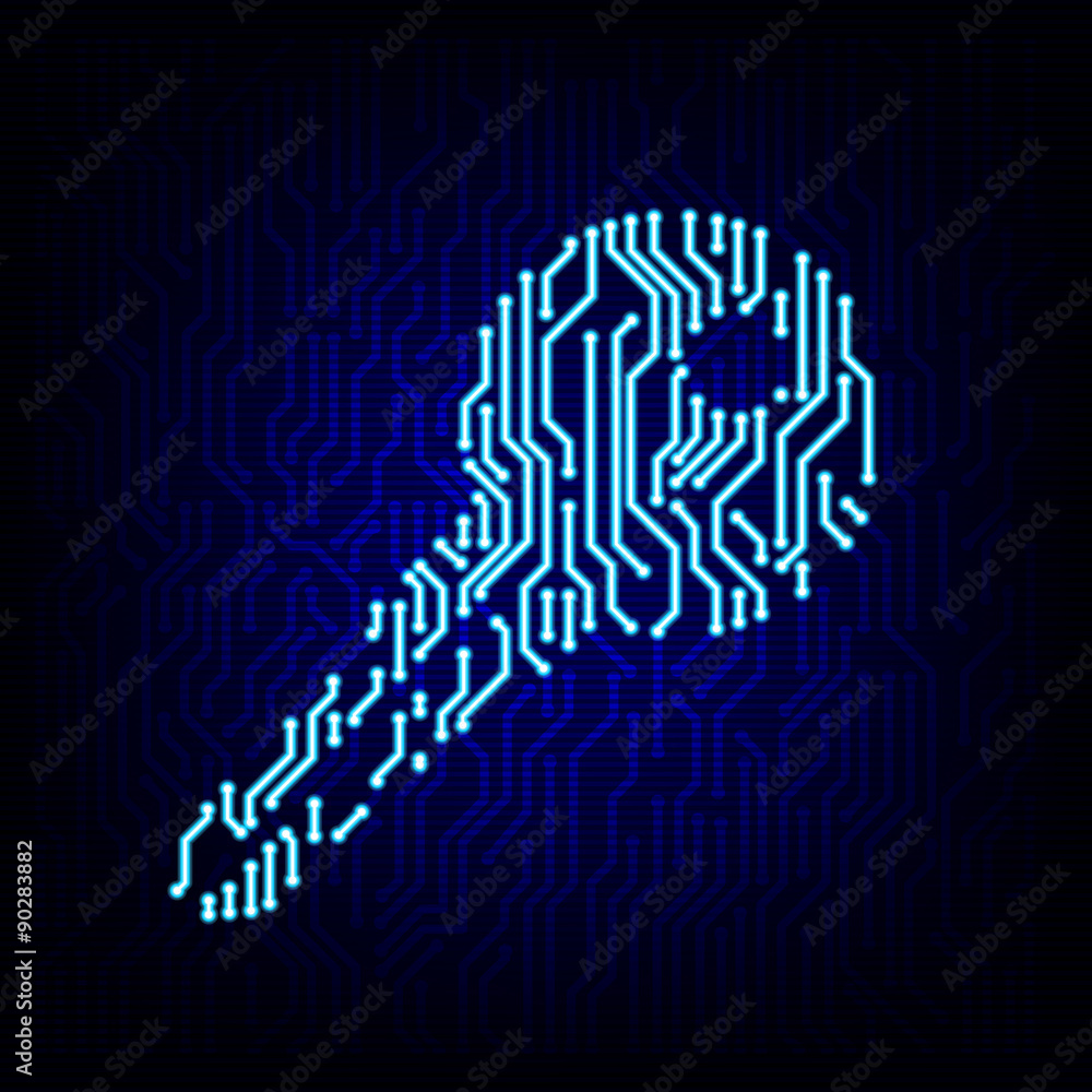 Poster security concept. circuit board key logo icon on the digital high tech style vector background.