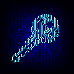 Security concept. Circuit board key logo icon on the digital high tech style vector background.