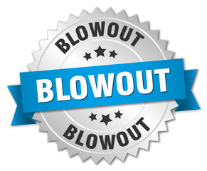 blowout 3d silver badge with blue ribbon