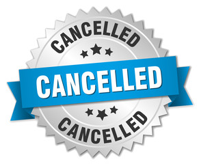 cancelled 3d silver badge with blue ribbon