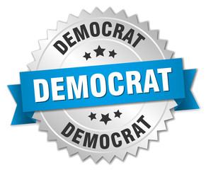 democrat 3d silver badge with blue ribbon