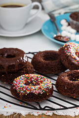 Homemade baked chocolate donuts