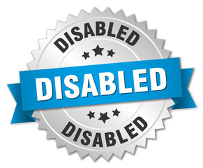 disabled 3d silver badge with blue ribbon