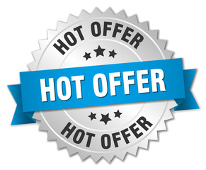 hot offer 3d silver badge with blue ribbon